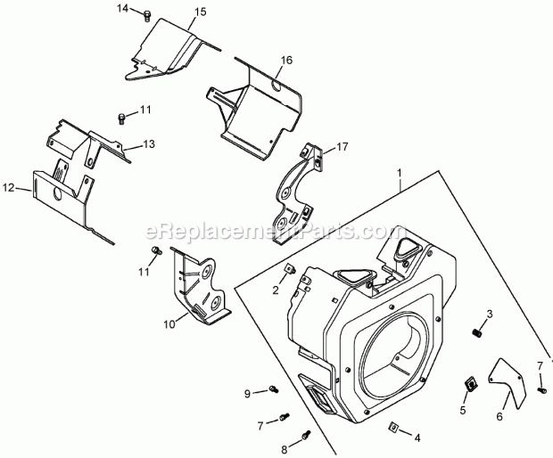 Blower Housing And Baffle Assembly Kohler Ch2 Diagram and Parts List for 250000001-250999999 Toro Lawn Mower