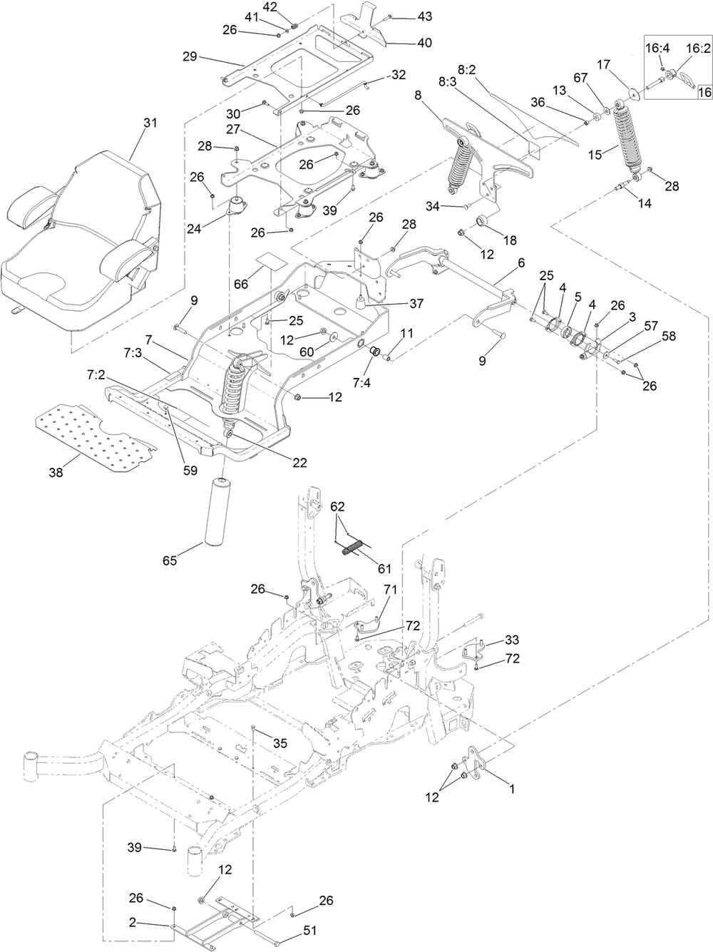 Suspension Platform Assembly Diagram and Parts List for 402080000-403099999 Toro Lawn Mower