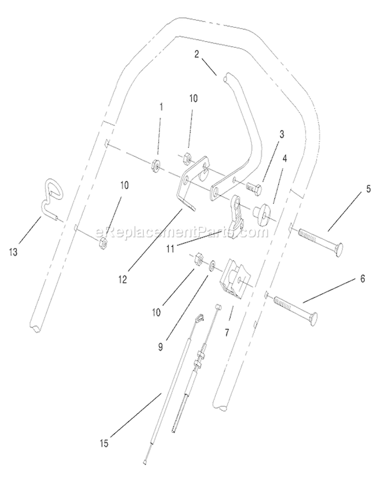 Handle Control Assembly Diagram and Parts List for 8900001-8999999 - 1998 Toro Lawn Mower