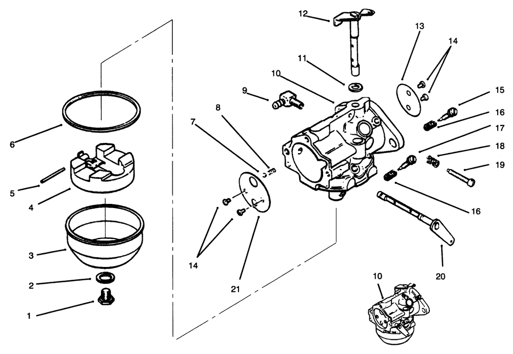 Carburetor Diagram and Parts List for 6900001 - 6999999 Toro Lawn Tractor