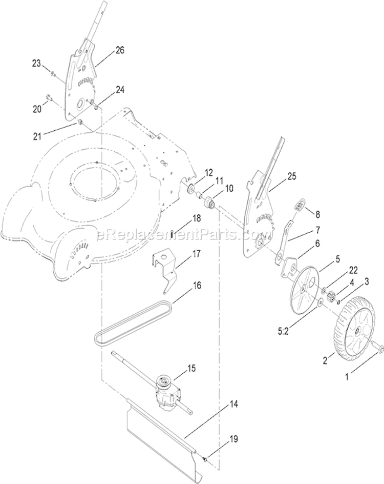 Transmission, Rear Wheel and Height-of-Cut Assembly Diagram and Parts List for 310000001-310999999 - 2010 Toro Lawn Mower