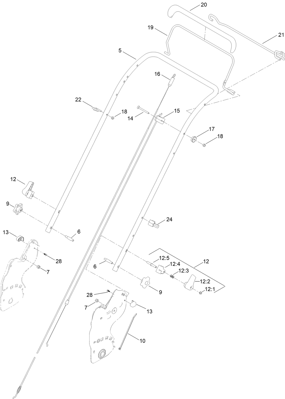 Handle Assembly Diagram and Parts List for 411871745 - 411998891 Toro Lawn Mower