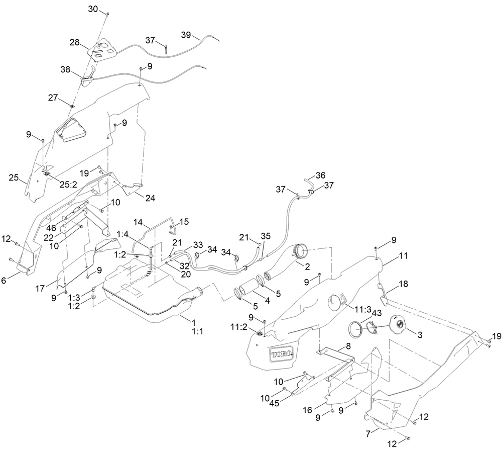 Fuel Assembly Diagram and Parts List for 417360000 - 418399999 Toro Lawn Tractor