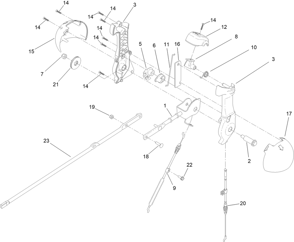Lever Chute Control Assembly Diagram and Parts List for 413000000 - 414399999 Toro Snow Blower