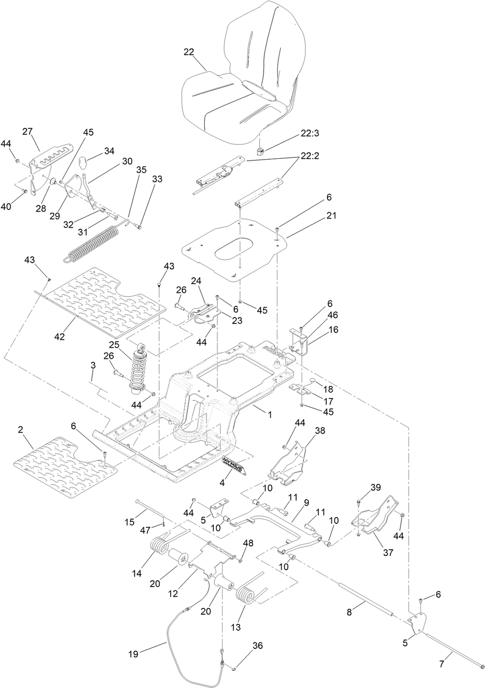 Seat Mounting Assembly Diagram and Parts List for 415400000 - 416999999 Toro Lawn Tractor