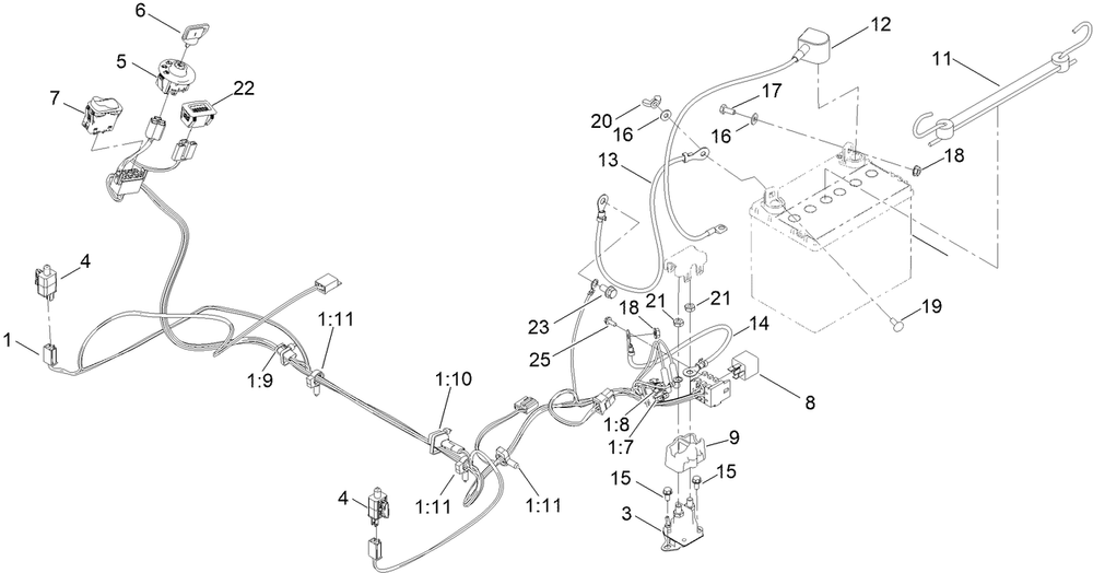 Electrical Assembly Diagram and Parts List for 415400000 - 416999999 Toro Lawn Tractor