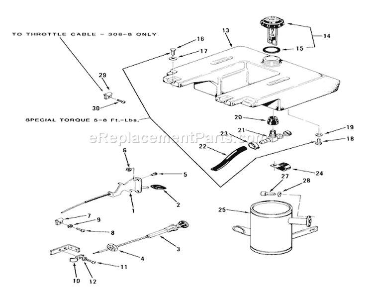 Throttle, Choke And Fuel System Diagram and Parts List for 1986 Toro Lawn Tractor