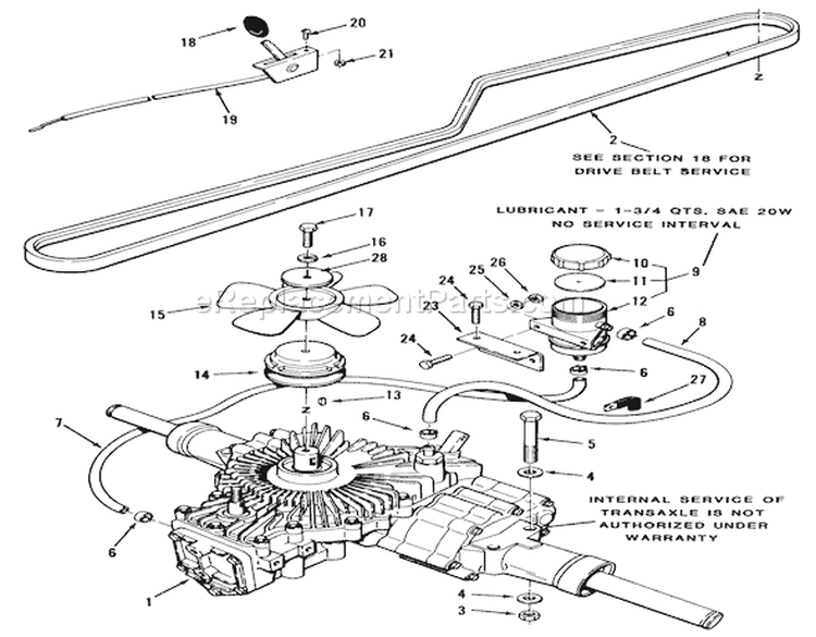 Hydrostatic Transaxle Diagram and Parts List for 1990 Toro Lawn Tractor