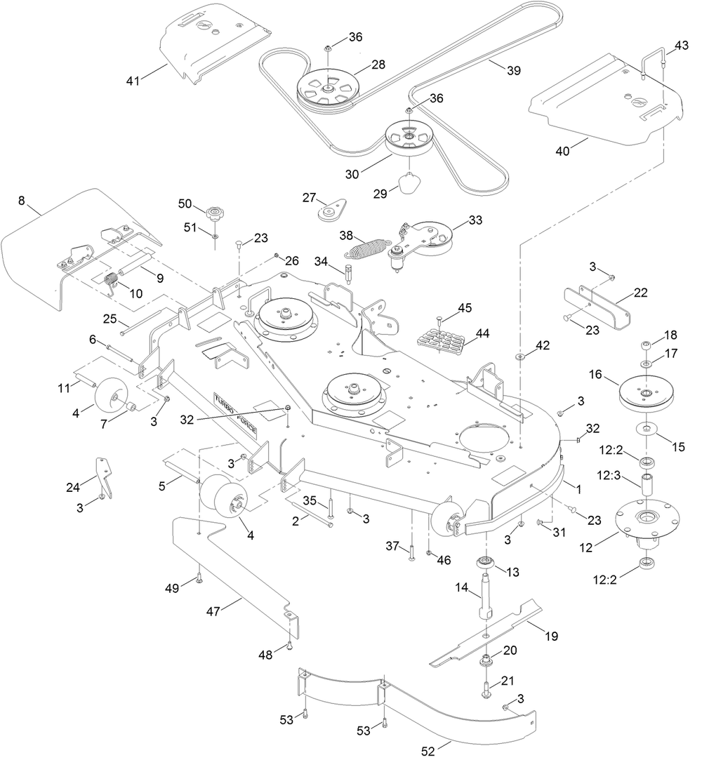 Deck Assembly Diagram and Parts List for 409031049-999999999 Toro Lawn Mower