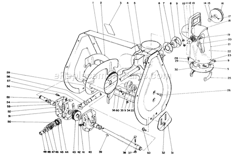 Auger Assembly Diagram and Parts List for 2000001-2999999 - 1992 Toro Snow Blower