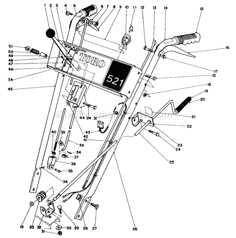 Handle Assembly Diagram and Parts List for 4000001-4999999 - 1984 Toro Snow Blower