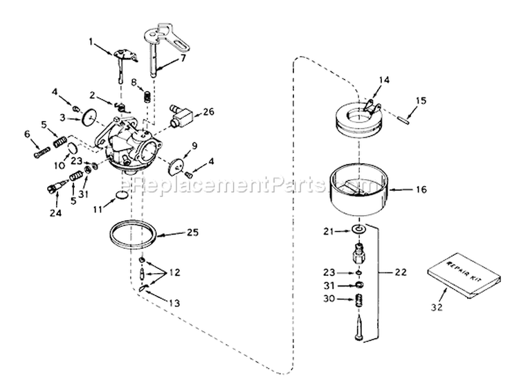 Carburetor Diagram and Parts List for 6000001-6999999 - 1986 Toro Snow Blower