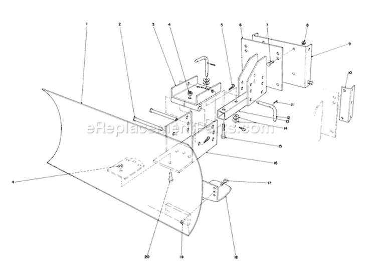 Grader Blade Assembly Diagram and Parts List for 6000001-6999999 - 1986 Toro Snow Blower