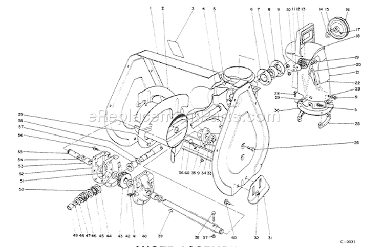 Auger Assembly Diagram and Parts List for 5900001-5999999 - 1995 Toro