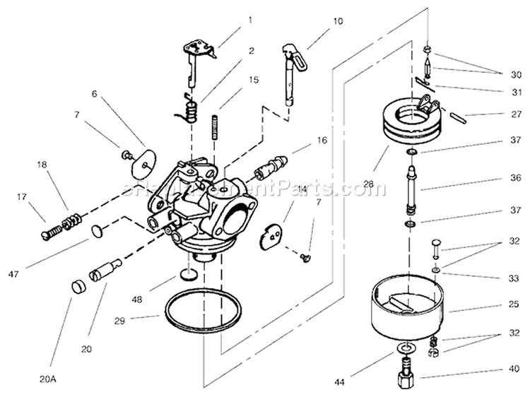 Carburetor Diagram and Parts List for 200000001-200999999 - 2000 Toro Snow Blower