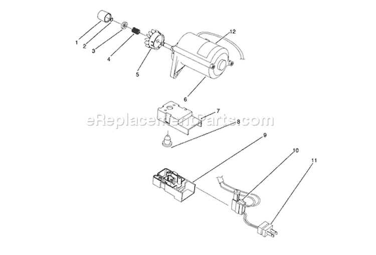 Starter Motor Assembly Diagram and Parts List for 1000001-1999999 - 1991 Toro Snow Blower