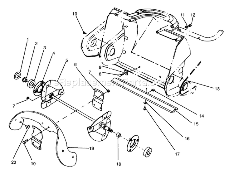 Auger Assembly Diagram and Parts List for 6900001-6999999 - 1996 Toro Snow Blower