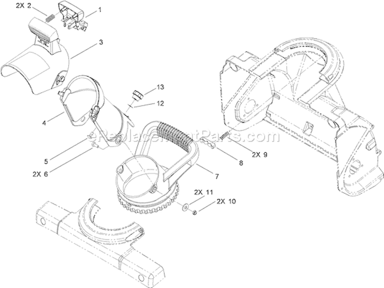 Deflector Chute Control Assembly Diagram and Parts List for 310007386-310999999 - 2010 Toro Snow Blower