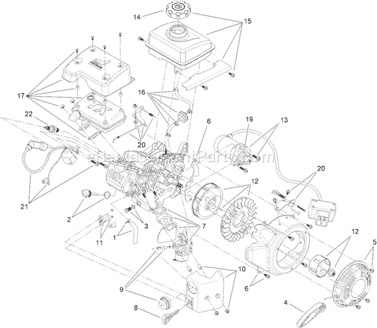 Electric Start Engine Component Diagram and Parts List for 310021429-310999999 - 2010 Toro Snow Blower