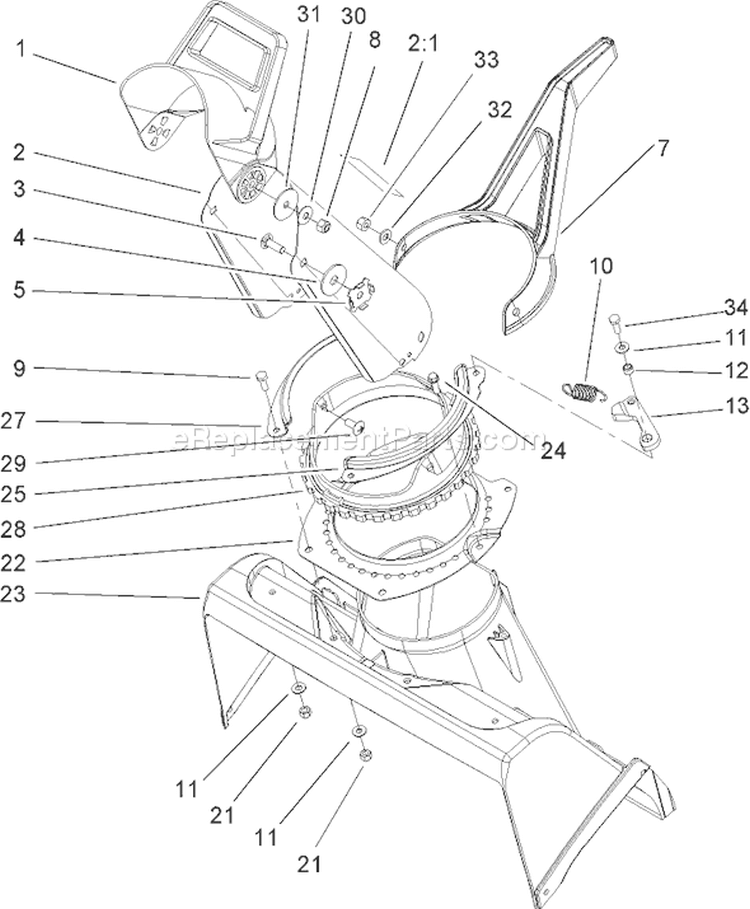 Chute Assembly Diagram and Parts List for 260000001-260999999 - 2006 Toro Snow Blower