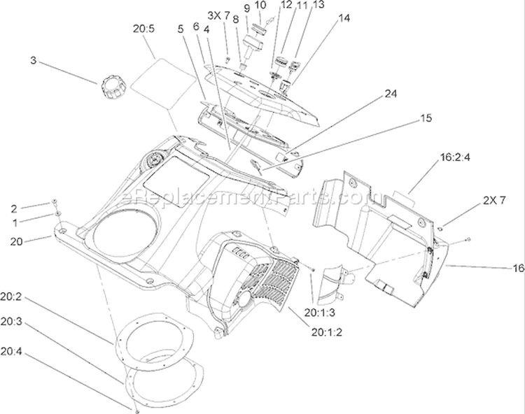 Upper Shroud and Control Panel Assembly Diagram and Parts List for 250000001-250999999 - 2005 Toro Snow Blower