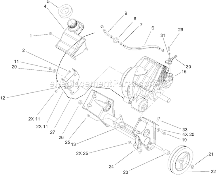 Engine and Frame Assembly Diagram and Parts List for 250000001-250999999 - 2005 Toro