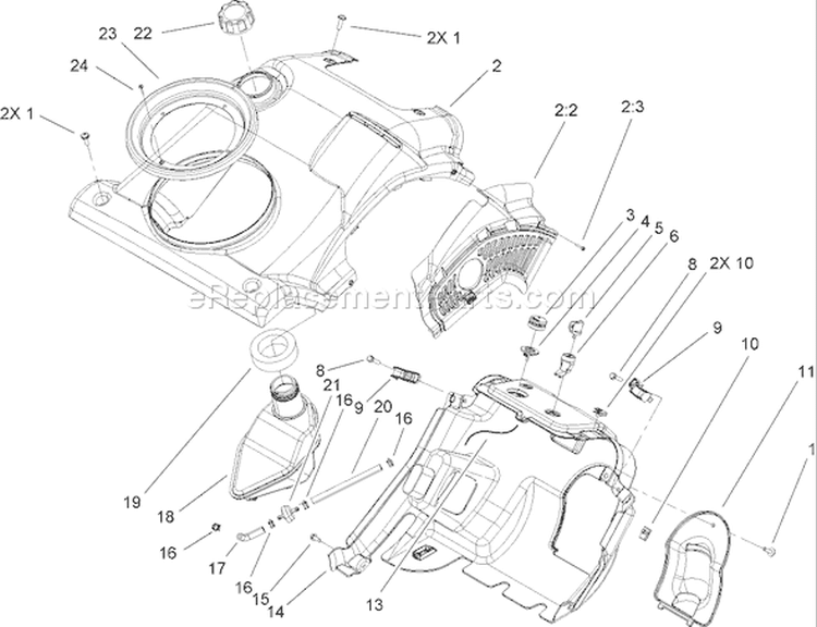 Shroud and Control Panel Assembly Diagram and Parts List for 280000001-280999999 - 2008 Toro