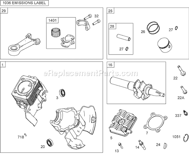 Cylinder, Piston and Connecting Rod Assembly Diagram and Parts List for 280000001-280999999 - 2008 Toro