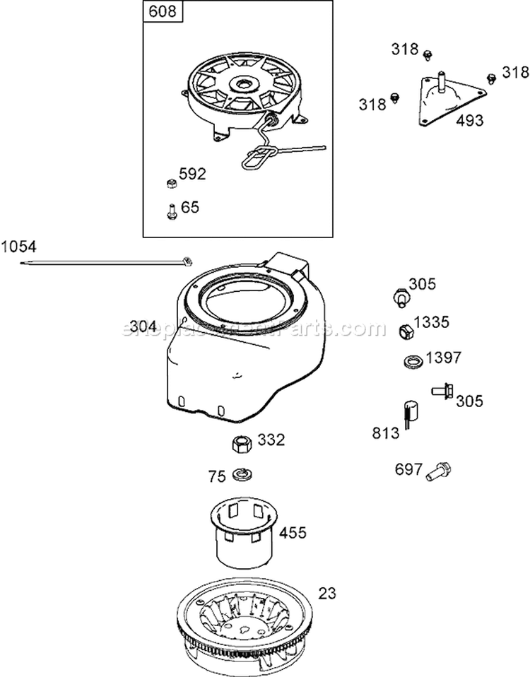 Flywheel, Blower Housing and Starter Assembly Diagram and Parts List for 280000001-280999999 - 2008 Toro