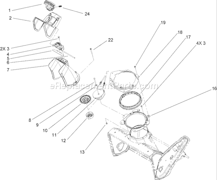 Chute Assembly Diagram and Parts List for 280000001-280999999 - 2008 Toro