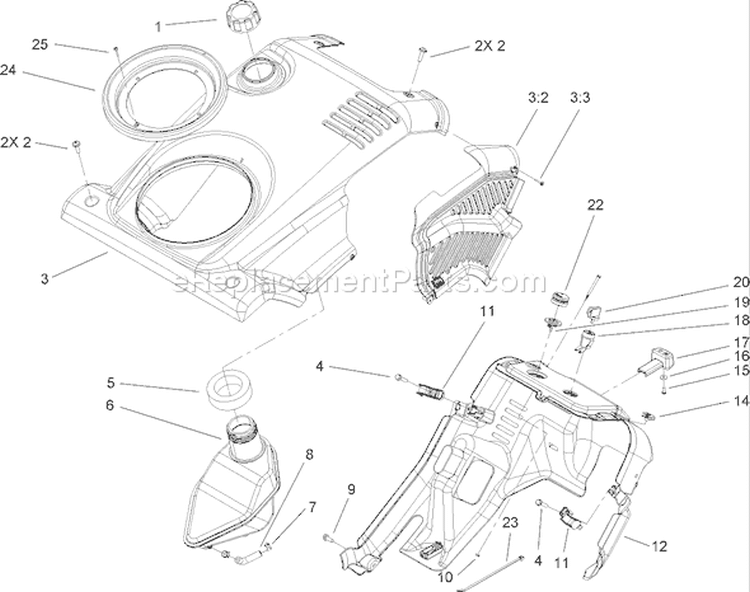 Shroud, Control Panel and Gas Tank Assembly Diagram and Parts List for 290000001-290999999 - 2009 Toro Snow Blower