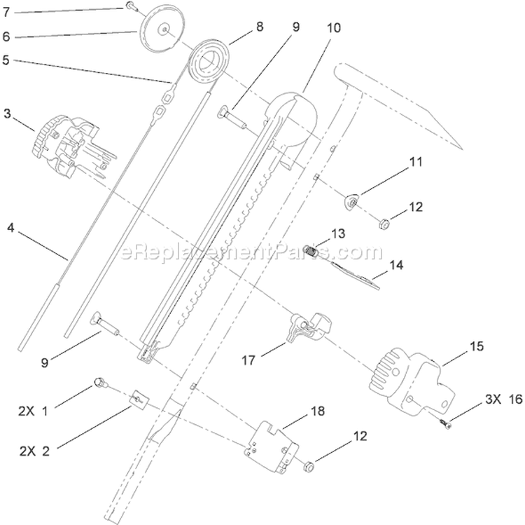 Handle Chute Control Assembly Diagram and Parts List for 310000001-310999999 - 2010 Toro Snow Blower