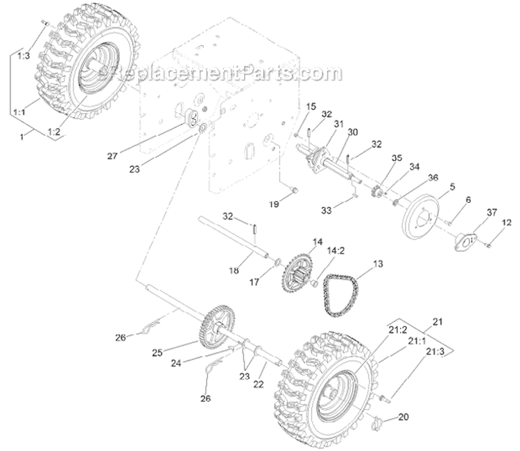 Chain Drive Diagram and Parts List for 312011920-312999999 - 2012 Toro Snow Blower