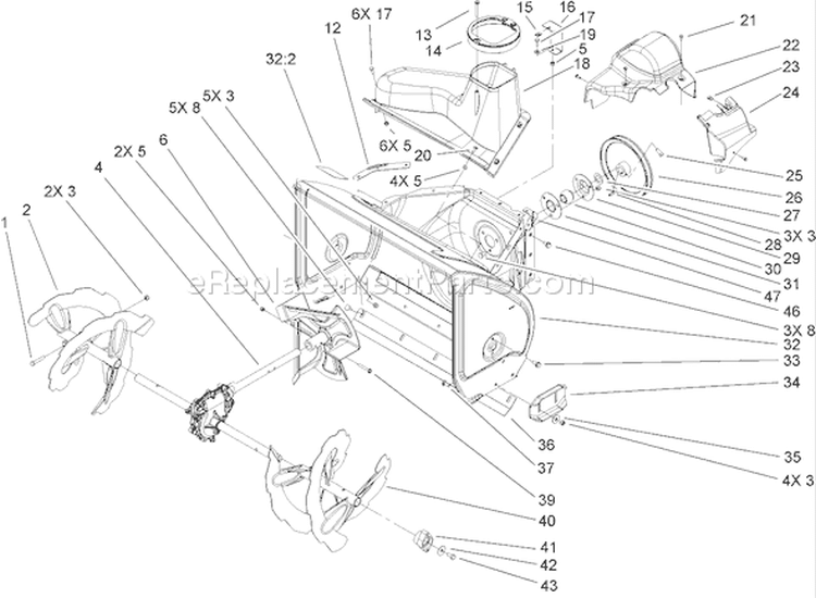 Auger and Housing Assembly Diagram and Parts List for 260000001-260999999 - 2006 Toro Snow Blower