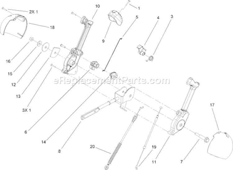 Lever Chute Control Assembly Diagram and Parts List for 280000001-280999999 - 2008 Toro