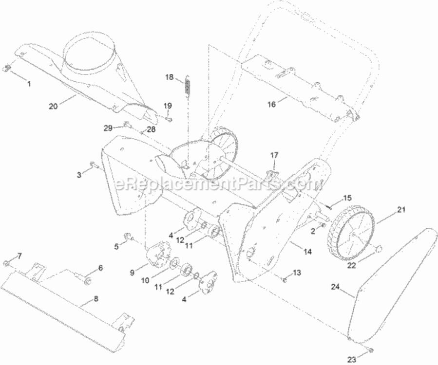 Main_Frame_Chute_And_Wheel_Assembly Diagram and Parts List for 315000001 - 315999999 Toro Snow Blower