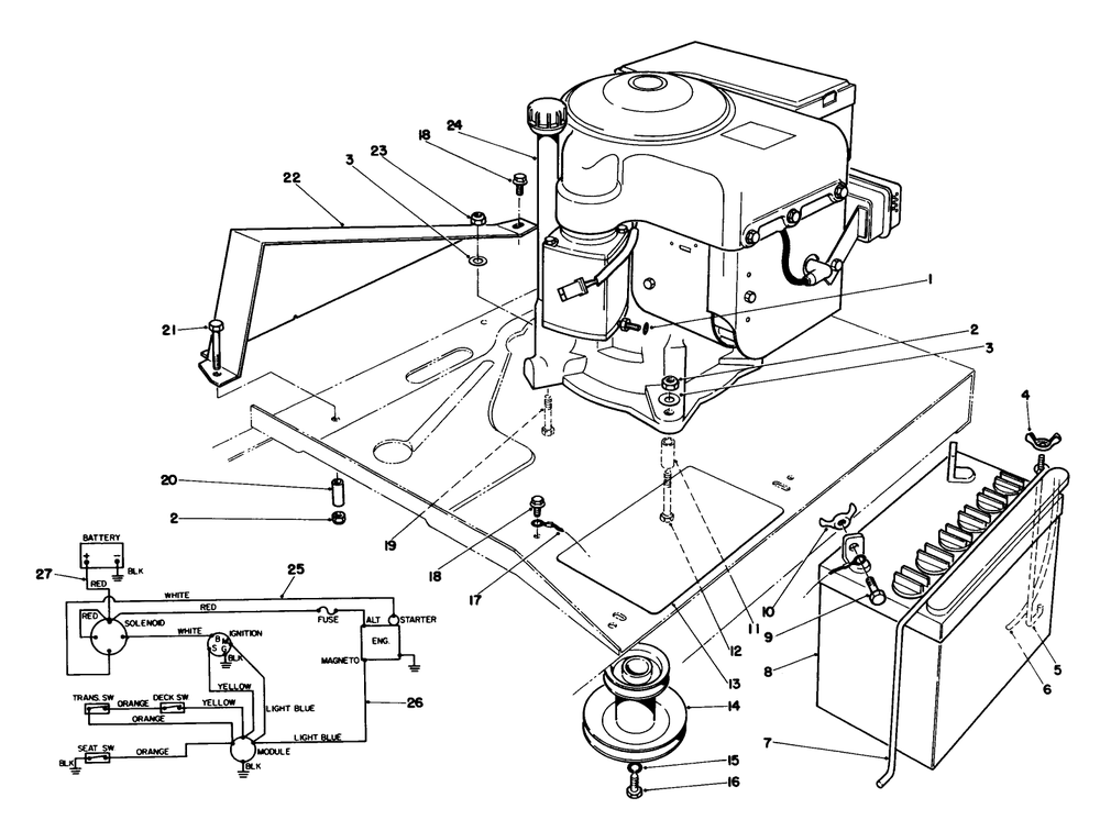 Engine Assembly Diagram and Parts List for 8000001 - 8999999 Toro Lawn Tractor