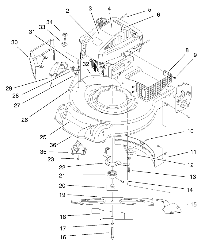 Engine & Blade Assembly Diagram and Parts List for 9900001 - 9999999 Toro Lawn Mower