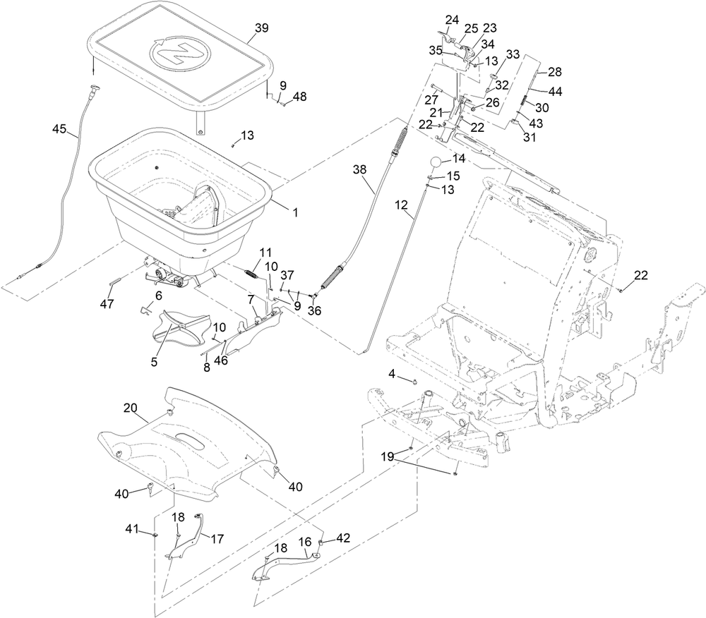 Spreader Assembly Diagram and Parts List for 408787721-999999999 Toro Spreader