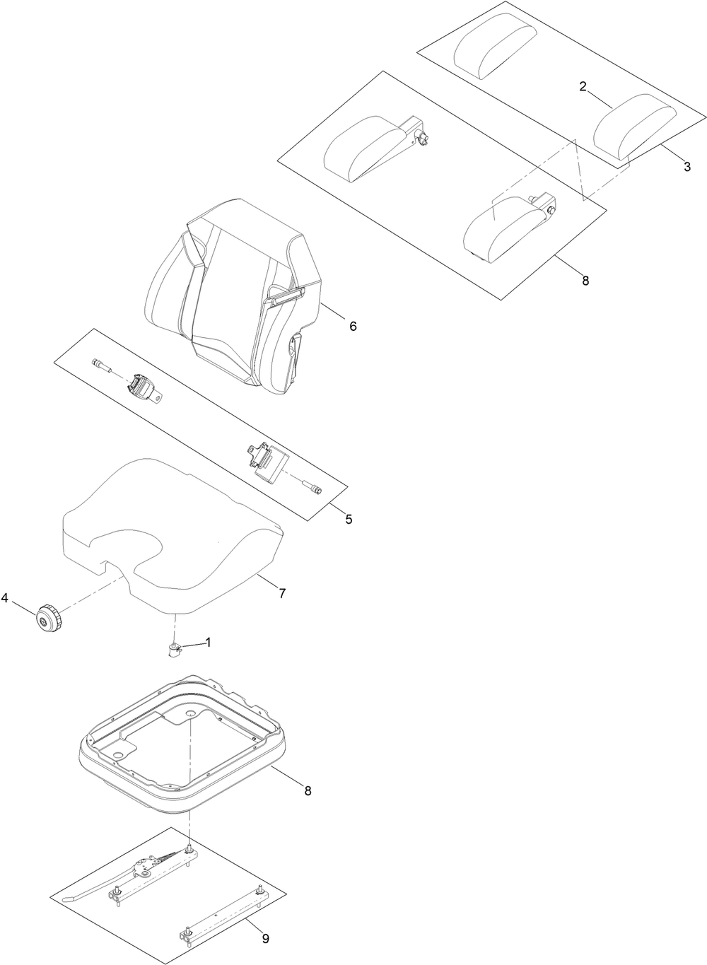Seat Assembly No. 142-7524 Diagram and Parts List for 413000000 - 999999999 Toro Lawn Tractor