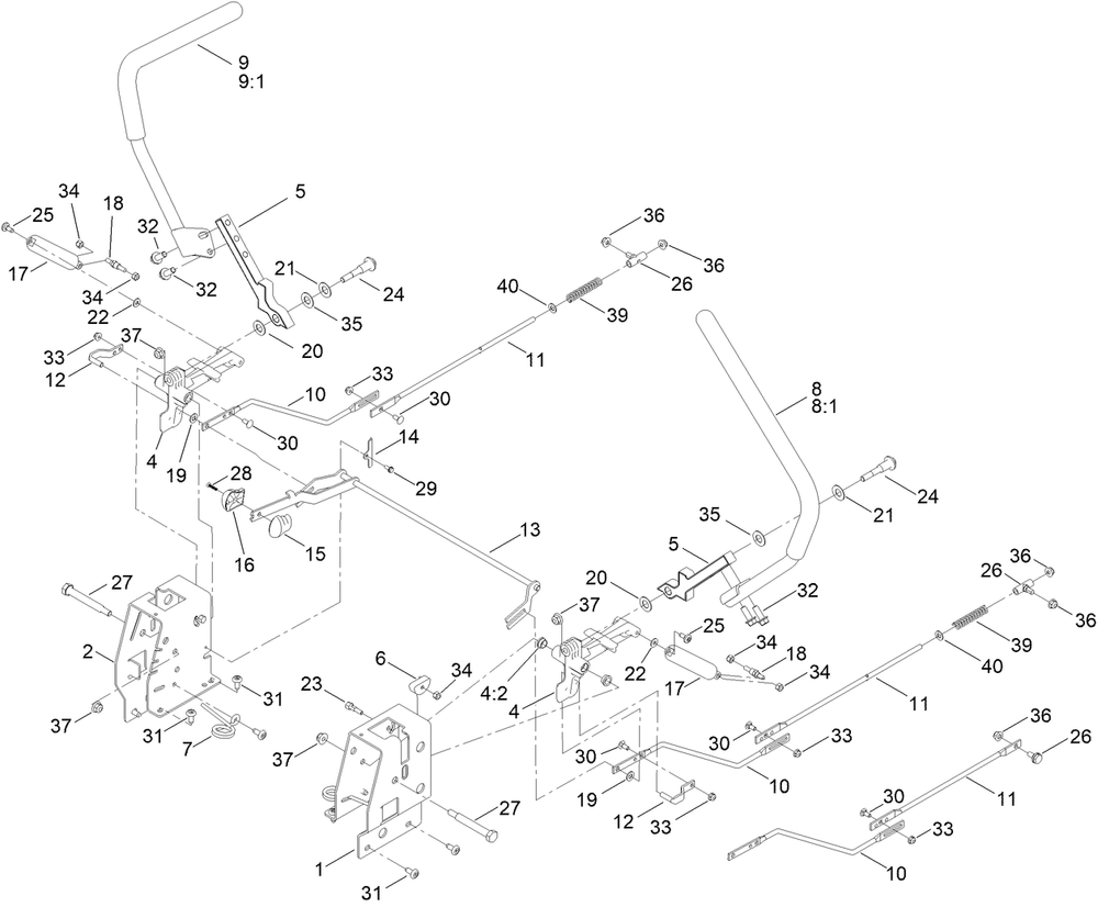Motion Control Assembly Diagram and Parts List for 410000000 - 412089999 Toro Lawn Tractor
