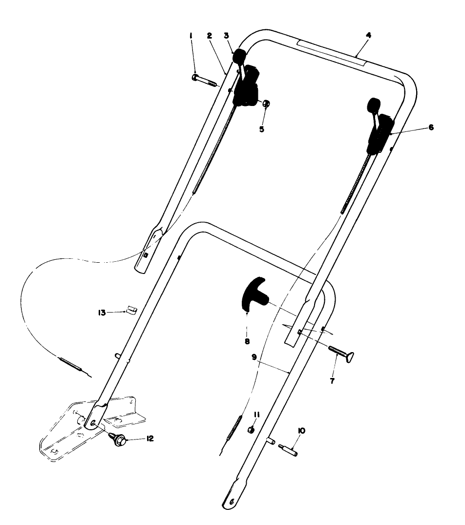 Handle Assembly Diagram and Parts List for 16870 2000001 - 2999999 Toro Lawn Mower