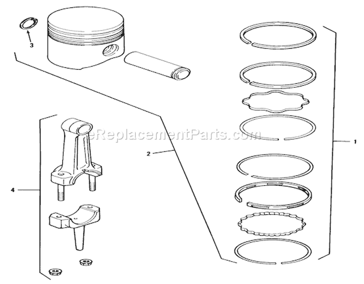 Kohler Piston & Rings Diagram and Parts List for 1990 Toro Lawn Tractor