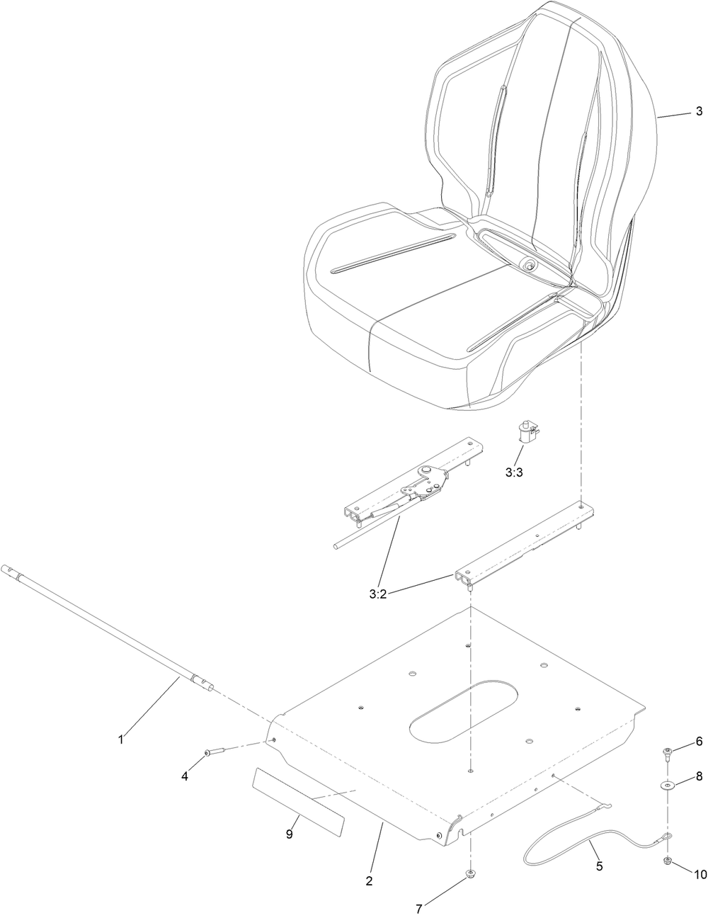 Seat Mounting Assembly Diagram and Parts List for 415400000 - 416999999 Toro Lawn Tractor
