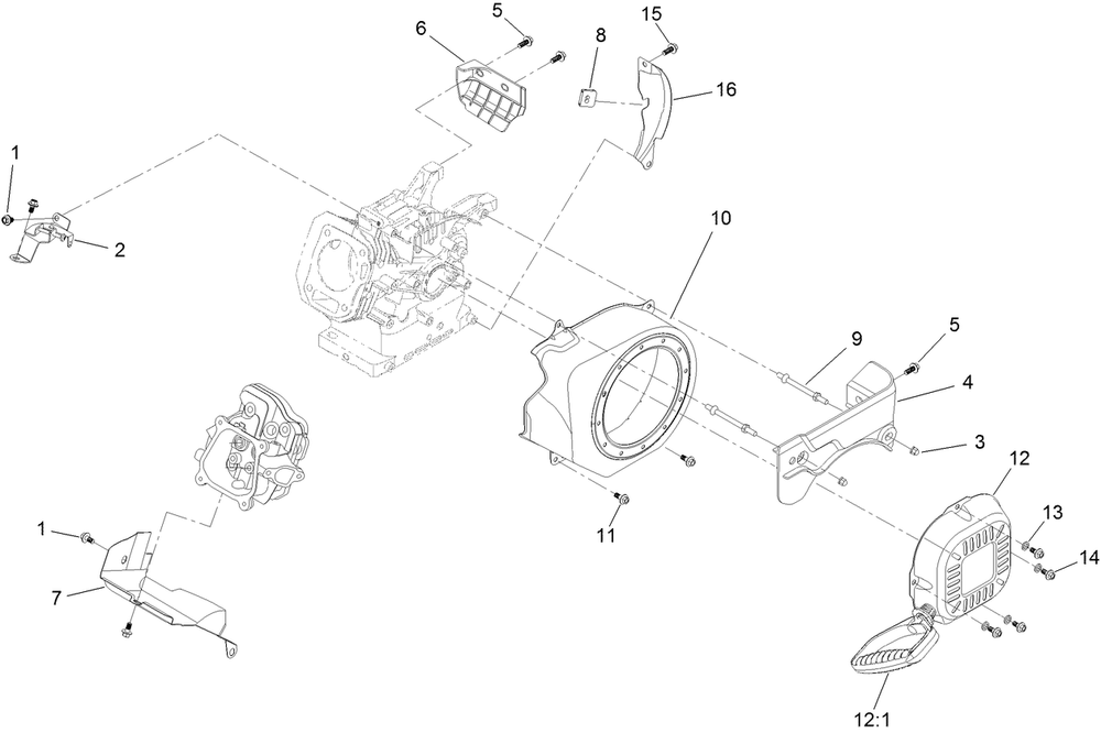 Blower Housing And Shrouds Assembly Diagram and Parts List for 409000000 - 412999999 Toro Snow Blower