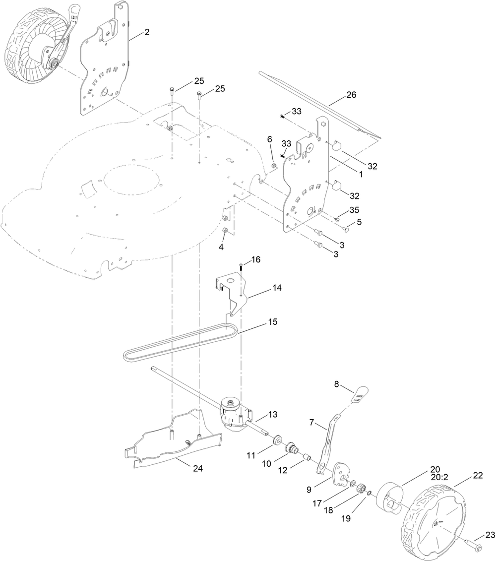 Rear Wheel And Height-Of-Cut Assembly Diagram and Parts List for 413000000 - 999999999 Toro Lawn Mower
