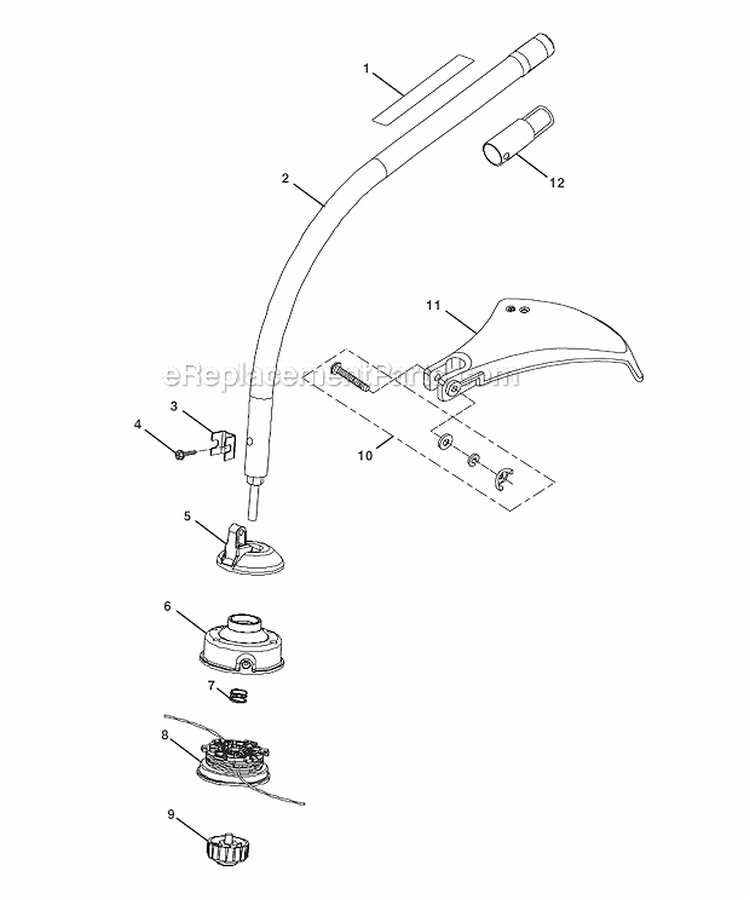 Attachment Shaft Diagram and Parts List for  Toro Trimmer