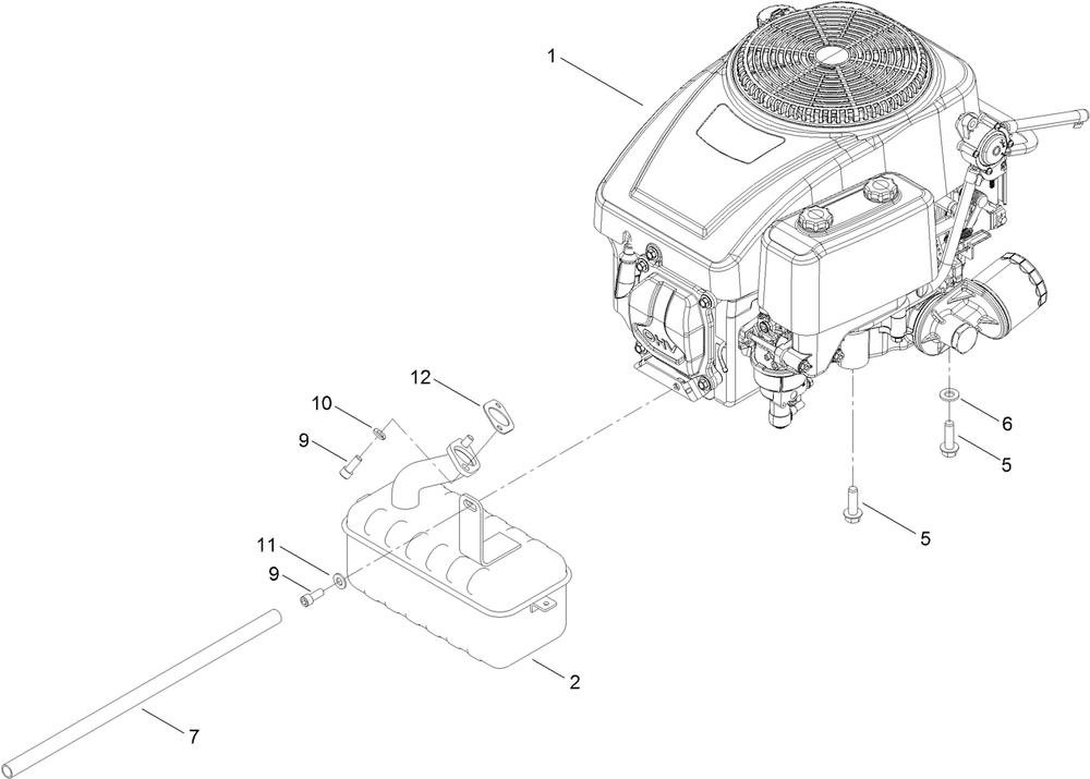 Engine And Muffler Assembly Diagram and Parts List for 409431744 - 410899999 Toro Lawn Tractor