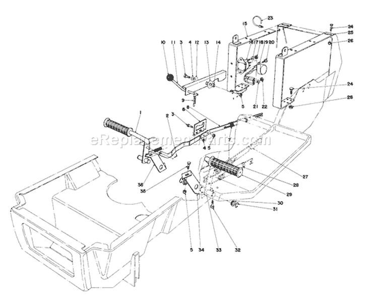 Brake & Clutch Pedal Assembly Diagram and Parts List for 1000001-1999999 - 1981 Toro Lawn Tractor