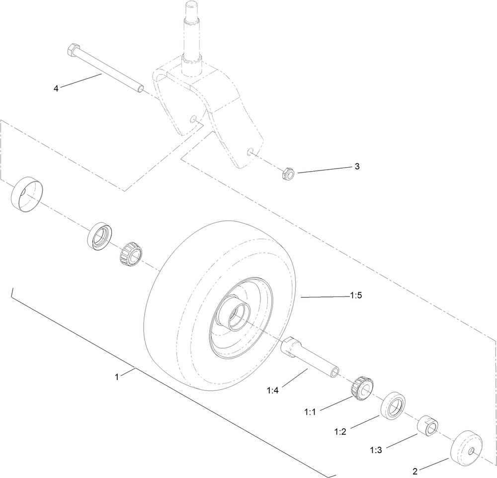 Wheel, Tire And Bearing Assembly Diagram and Parts List for 403254000-404314199 Toro Lawn Mower